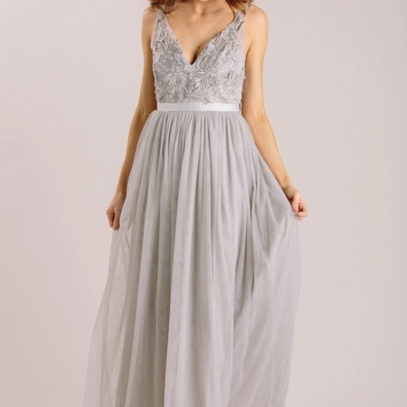 audrey grey tulle maxi dress